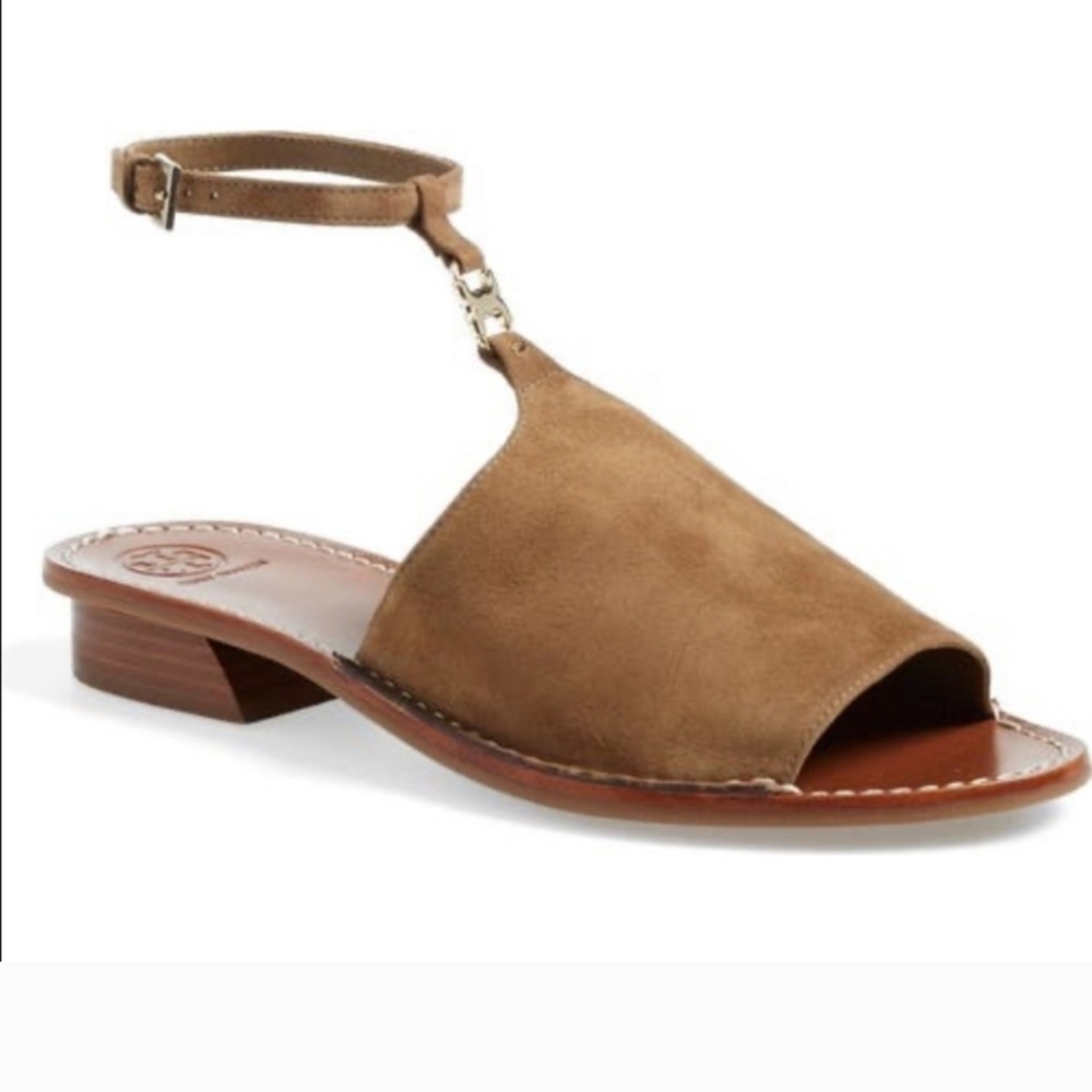 Gemini Gold Link Leather Sandal by Tory Burch